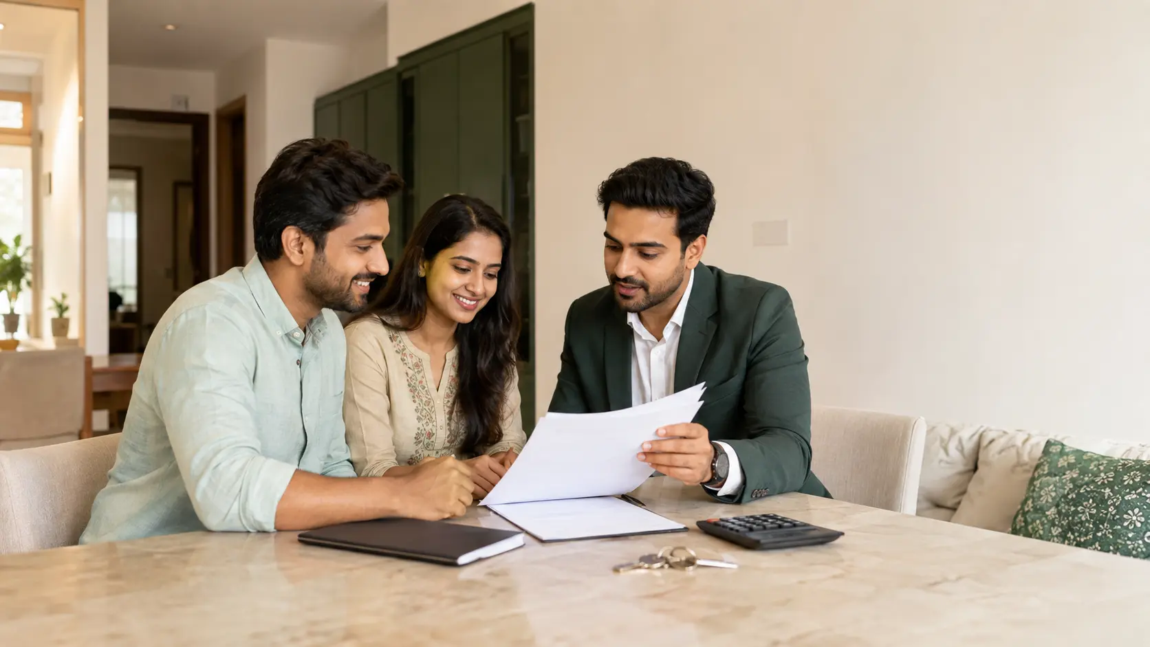 Indian family discussing a home loan